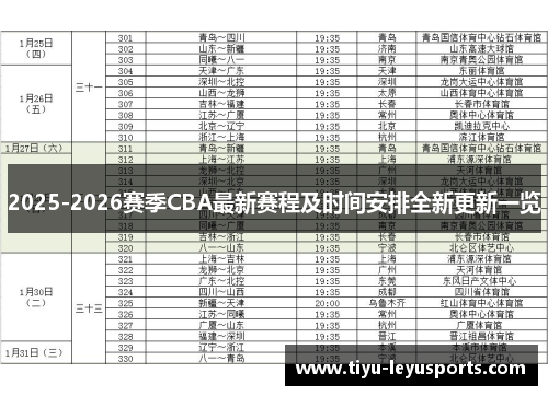 2025-2026赛季CBA最新赛程及时间安排全新更新一览 2025-2026赛季CBA最新赛程及时间安排全新更新一览